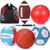 Jenaai 5 Set of Sport Balls, Assorted Official Size Athletic Balls Include Basketball Football Soccer Volleyball Playground Ball with Bags and Pumps, Sports Balls Pack for Kids Toys Gift