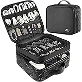 MATEIN Cable Organizer Bag, Waterproof Travel Electronic Storage, Shockproof Portable Double Layer Tech Bags Carrying Case for Cord, Earbuds, Charger, SD Card, DJ Gifts, Black