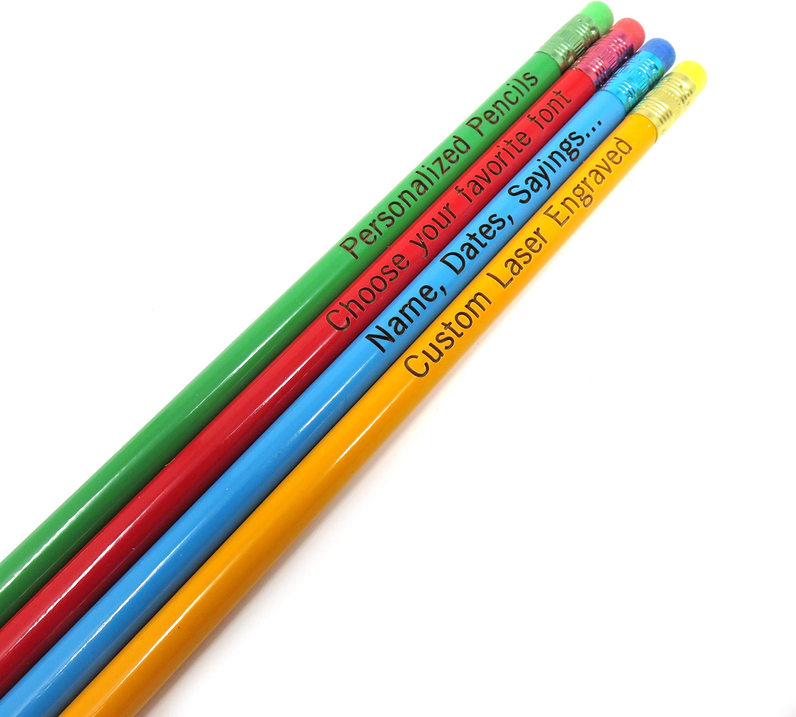Innovative Surface Art Custom Engraved Wood Pencils - Set of 12-2HB Graphite - Personalized - Great Gift (Bright Colored Mix)