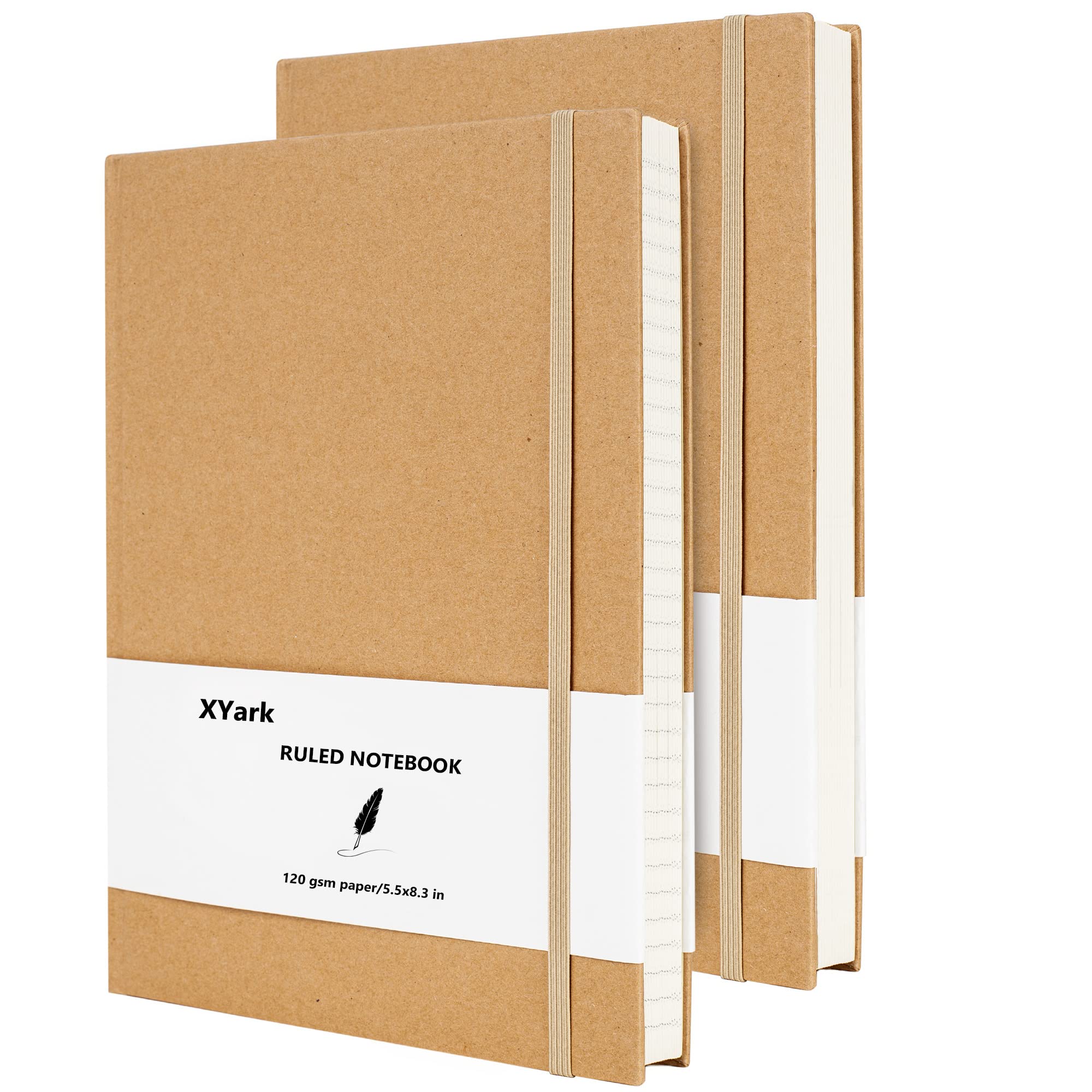 Photo 1 of XYark A5 Line Kraft Notebook Journals Bulk, College Ruled Hardcover Writing Subject Composition Notebooks with Lined Paper, 2 Pack, 120GSM, 102 Sheets, 5.5x8.3 inch, Travel Journal Set