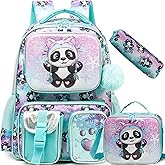 Meetbelify Backpacks for Girls Cute School Backpacks for Elementary Students Ages 8-10 Kids Aesthetic Travel Backpack Large Capacity Laptop Bookbag with Lunch Box 3 in 1 Backpack Set for Girls