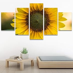SIGNWIN 5 Panel Canvas Wall Art Yellow Fields...