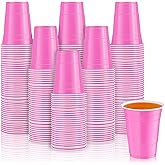 Lounsweer 100 Pack 16 Ounce Plastic Party Cups Heavy Duty Drinking Water Cups for Valentine Carnival St. Patrick's Day Holiday Festival Wedding Birthday Party Supplies(Pink)