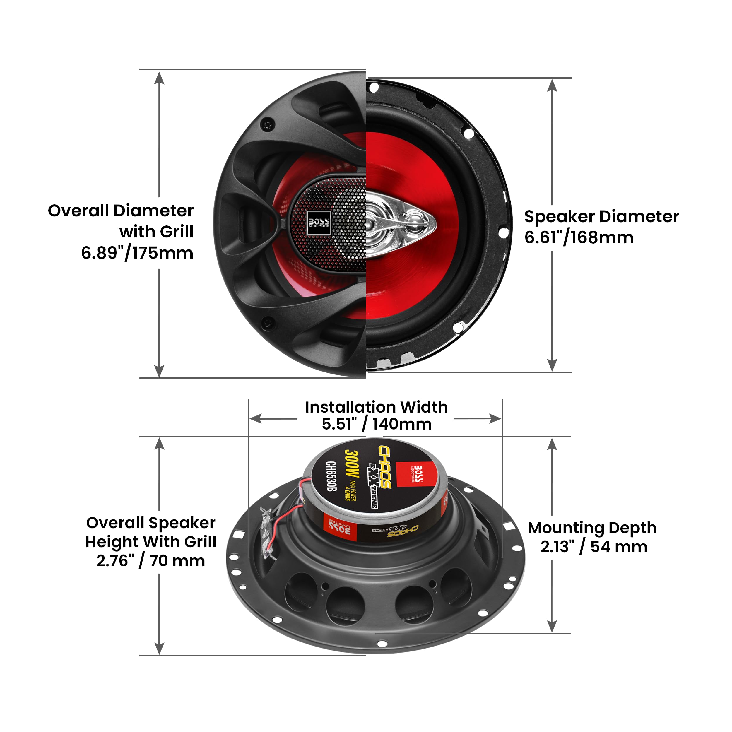BOSS Audio Systems CH6530 Chaos Series 6.5 Inch Car Door Speakers - 300 Watts (Pair), 3 Way, Full Range, Tweeters, Coaxial, Sold in Pairs