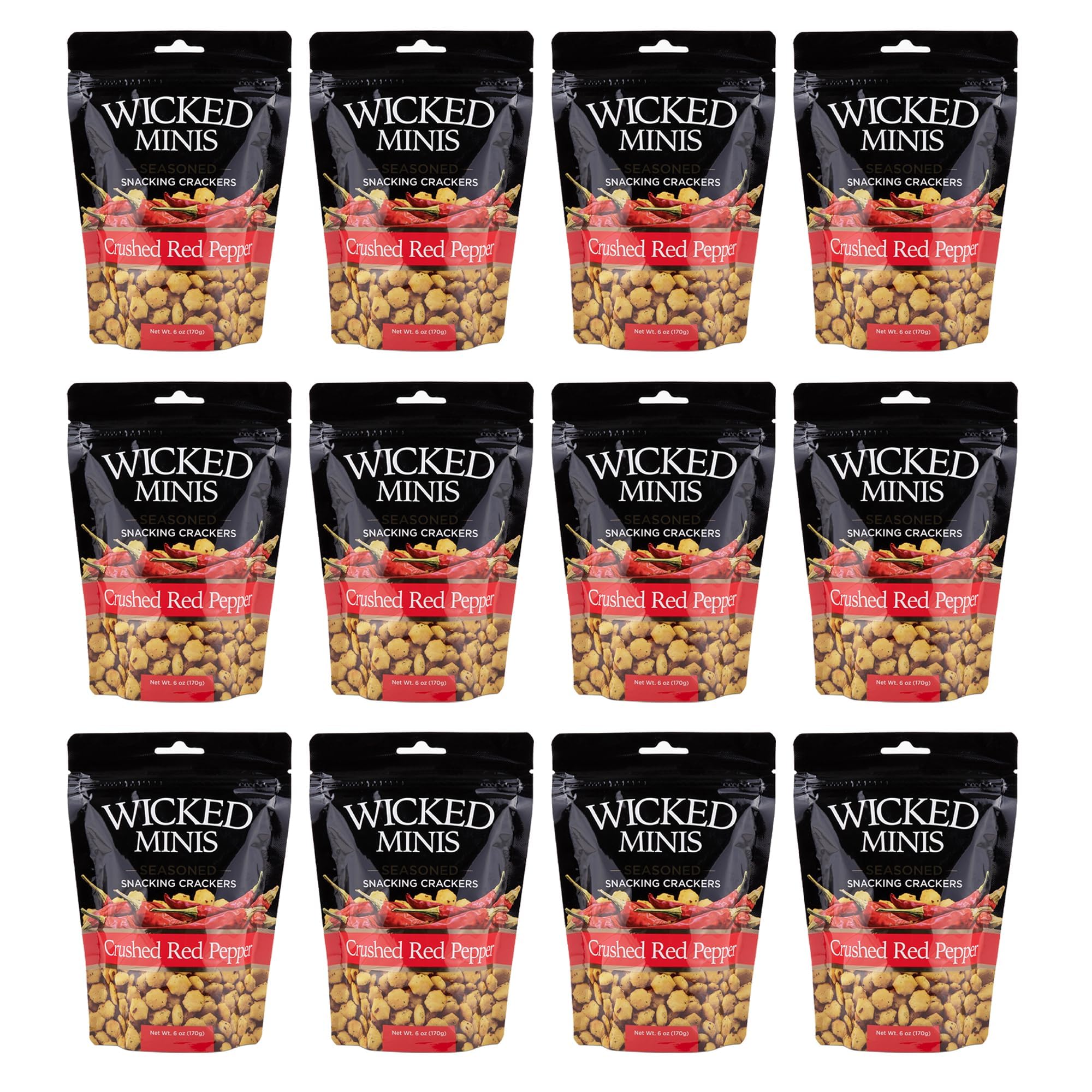 Wicked Minis Soup & Oyster Crackers - Saltine & Salted Flavored Mini Puffed Soup, Savory Snacking Mix, Seasoned Croutons Salad Toppers, Crackers for Chili 6oz (Crushed Red Pepper, Pack of 12) Image Wicked Minis Soup & Oyster Crackers - Saltine & Salted Flavored Mini Puffed Soup, Savory Snacking Mix, Seasoned Croutons Salad Toppers, Crackers for Chili 6oz (Crushed Red Pepper, Pack of 12) Image