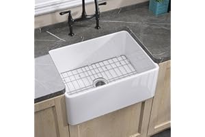ZUAGCO Small Farmhouse Sink 24 X18 White Fireclay Apron Front Farm Sink Undermount Kitchen Sinks Deep Single Bowl Drop in Modern Sink For Kitchen with Protective Bottom Grid and Strainer