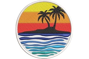 ARES DESIGNS Ocean Waves Palm Trees Patch 3.5" Embroidered Iron-on/Sew-on Applique Vacation Travel Souvenir Turtles Sharks Whales Tropical Fish Decorative Embroidery Clothing Vest Jackets Jeans Premium Stitching