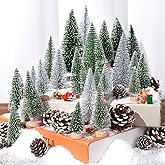 Set of 35PCS Mini Christmas Tree, Christmas Pine Cones, 2oz Fake Snow Powder, Mixed Christmas Decoration, Xmas Village Displays Winter DIY Crafts (Classic Green)
