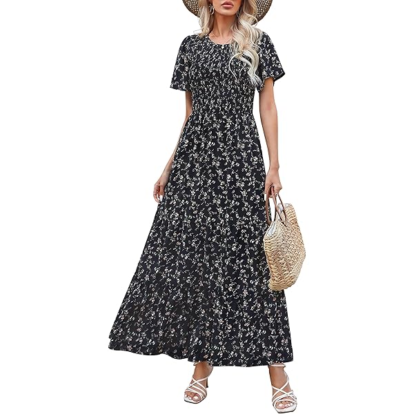 LBISSE Short Sleeve Fit and Flare Maxi Dress Navy Grey Ivy Print - Medium at Amazon Women's Clothing store LBISSE Short Sleeve Fit and Flare Maxi Dress Navy Grey Ivy Print - Medium at Amazon Women's Clothing store