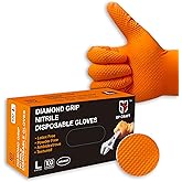 GP CRAFT GP-68 Orange Nitrile Gloves - 8 Mil Heavy Duty - Latex-Free, Powder-Free, Disposable w Diamond Grip