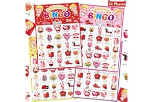 TAKEALOOKO Valentine's Day Bingo Game Cards - 24 Players Valentines Crafts Bingo Cards Set, Valentine Games Gifts for School Classroom Family Activities, Valentine's Day Party Favors Supplies
