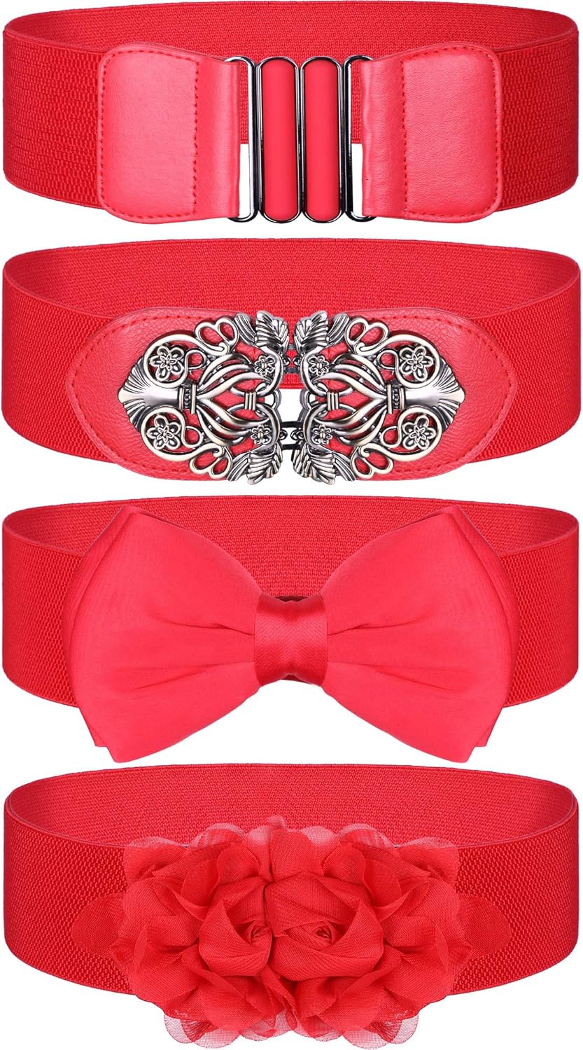 4 Pieces Women Vintage Waist Belt Elastic Stretch Retro Cinch Belt Waistband for Jeans Pants Dresses (Black) at  Women’s Clothing store