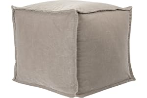 Main + Mesa Modern Boho Cotton Velvet Pouf, Greige