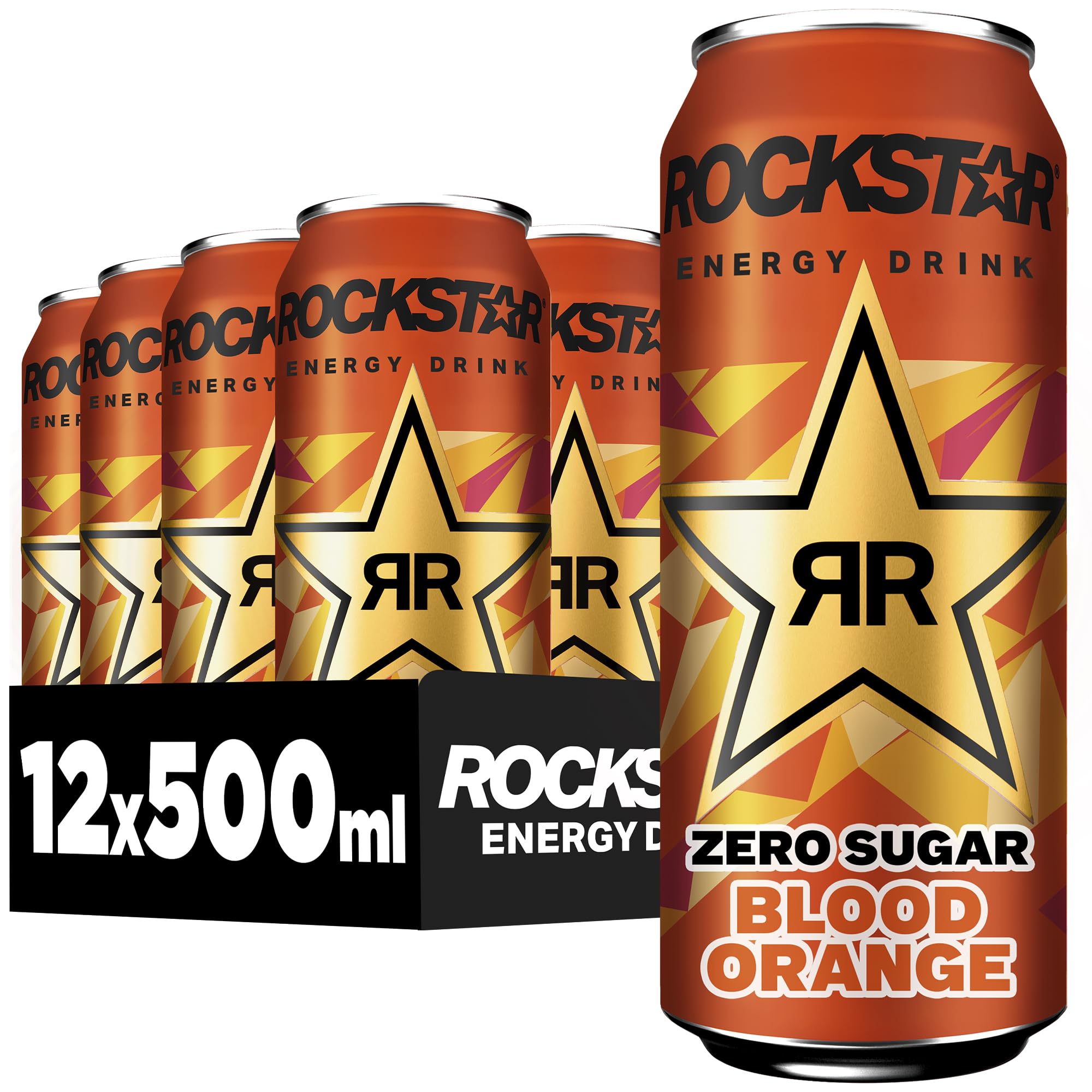 Rockstar Energy Drink Blood Orange - Zero Sugar - Koffeinhaltiges Erfrischungsgetränk mit Blutorange Geschmack ohne Zucker, EINWEG (12 x 500ml)
