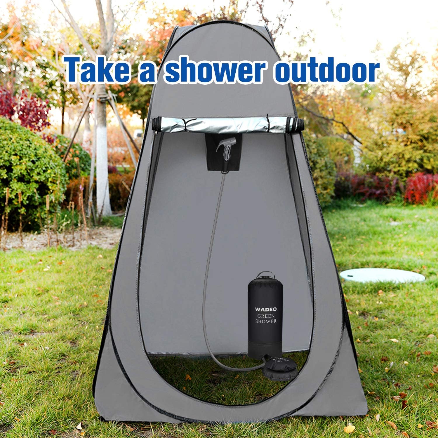 WADEO Camp Shower, 15L 4 Gallons Portable Outdoor Camping Shower Bag Pressure Shower with Foot Pump and Shower Nozzle for Beach Swim Travel Hiking Backpacking, Black : Sports & Outdoors