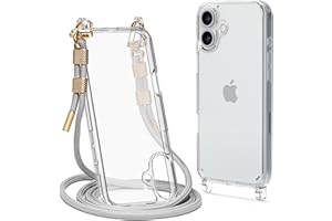 Lawonda for iPhone 16 Case with Strap, Clear Shockproof Crossbody Phone Cover w/Removable Anti-Theft Adjustable Lanyard for Women, Travel, Shopping, Hiking (6.1", Grey)