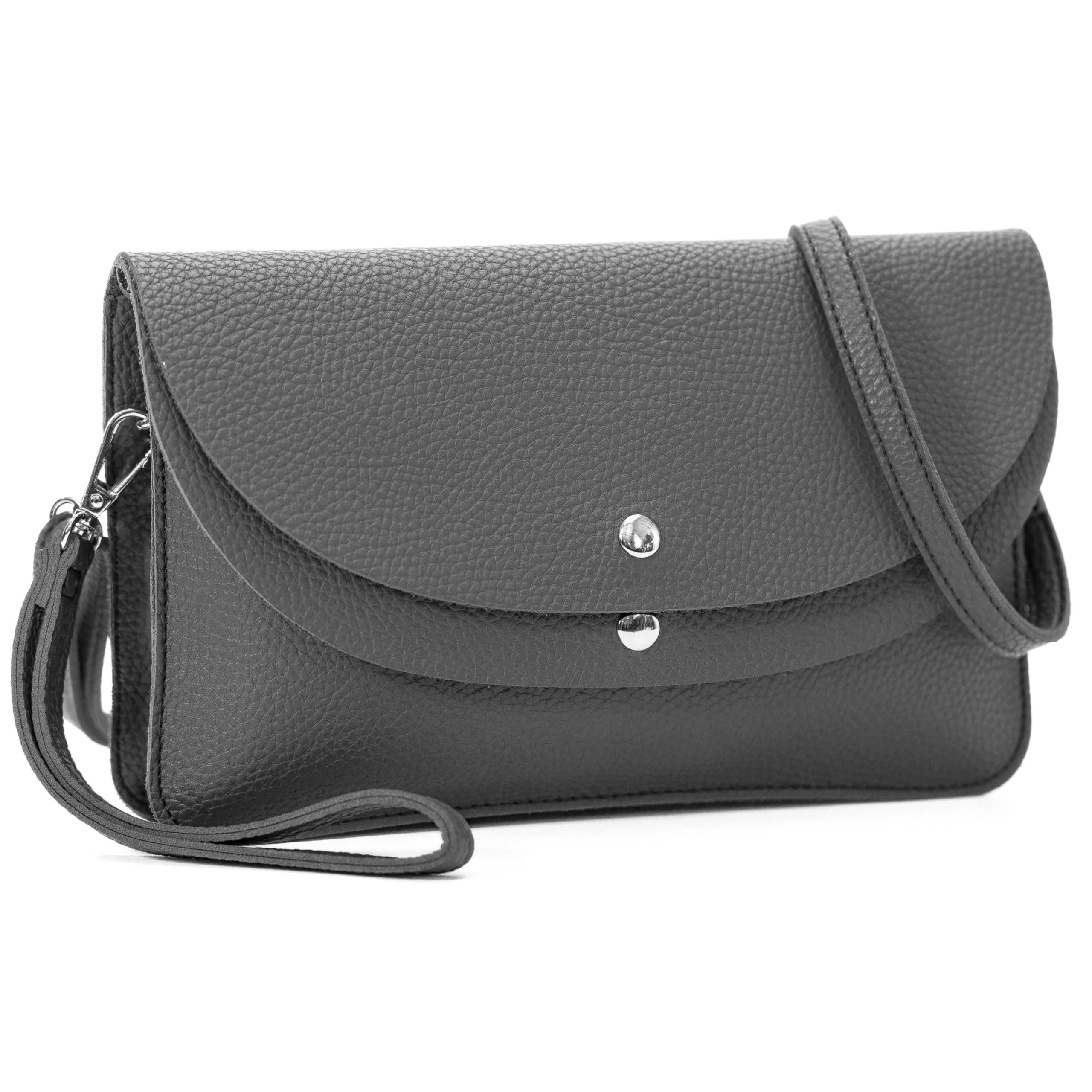 Mabel London Women's Wristlet Clutch Bag - Evening Purse Wallet with Shoulder Strap - Faux Leather Party Handbag - Lilly (Dark Grey)
