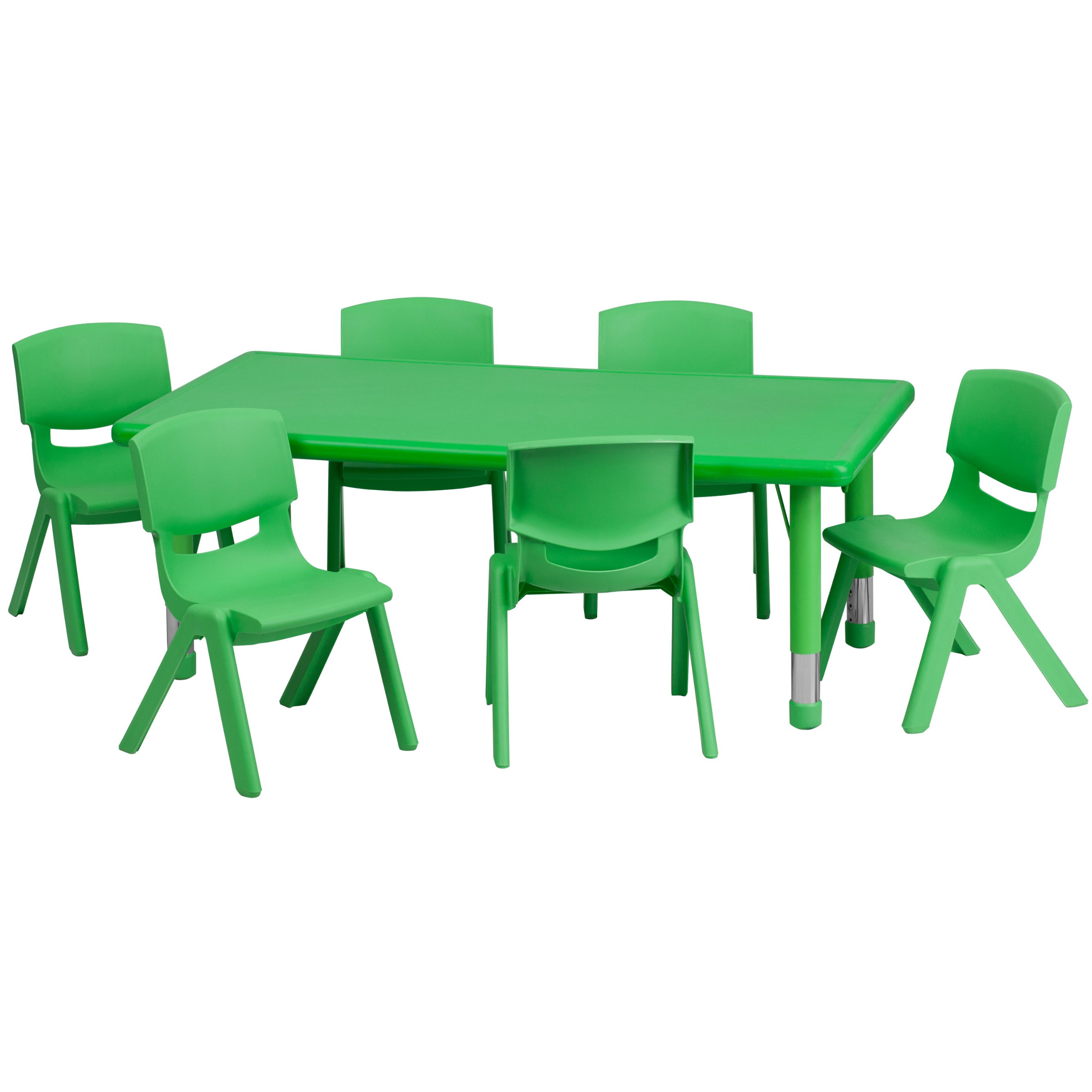 (incomplete only chairs ) Flash Furniture 24''W x 48''L Rectangular Green Plastic Height Adjustable Activity Table Set with 6 Chairs