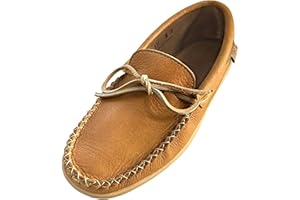 Laurentian Chief Moccasin with 8-Hole Collar for Men – Stylish and Comfortable House Slippers with Brown Rubber Sole – Leathe