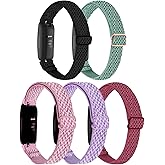 5-Pack Elastic Nylon Bands Compatible with Fitbit Inspire 3/Inspire 2/Inspire HR/Inspire, Breathable Adjustable Replacement Stretchy Nylon Loop Wristband Sport Strap for Women Men