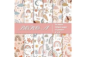 NASZONUS 24 Sheets Scrapbook Paper, 6"X6" Inch Scrapbook Paper, 160gsm, 12 Designs Decorative Paper for Card Making Scrapbook Photo Album Decor (BOHO-A)