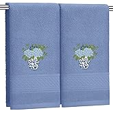 Frienda 2 Pcs Chinoiserie Vase Hydrangea Hand Towels Slate Blue Bathroom Decor 29.5x13.8 Inches Embroidered 100% Cotton Soft Absorbent Spring Summer Decorative Hand Towels for Bathroom Kitchen