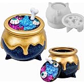 Witch Cauldron Resin Mold, Halloween Jar Silicone Mold for Epoxy Resin | Cauldron Jar Silicone Mold with Lid for Epoxy Resin Casting, DIY Jewelry Box, Candy Container, Candle Jar, Halloween Decor