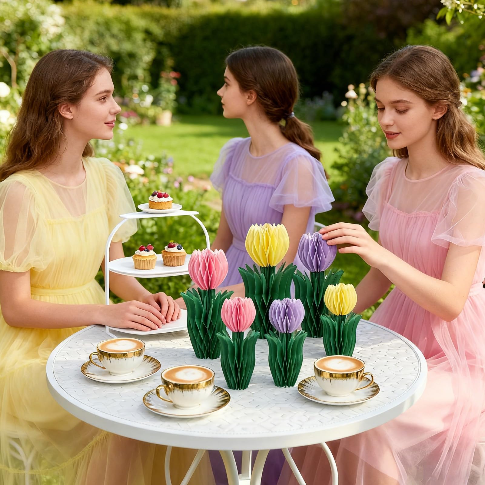 SUNBEAUTY 9 Stück 3D Tulpen Wabenbälle Rosa Lila Papier Blumen Dekoration Gelb Tulpe Dekor für Garten Party Dekoration Frühling Deko Tischdekoration Geburtstag Hochzeit Home Hotel 7