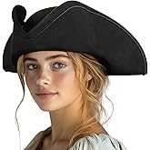 JPXH Pirate Hat for Women Colonial Tricon Hat Adult Halloween Costume Accessory