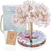 ZenBless 7 Chakra Healing Crystal Stones Tree, Rose Quartz Leaf Wire Wrapped on Natural Agate Slice Base, Home Office Desk Living Room Feng Shui Decoration for Wealth and Luck