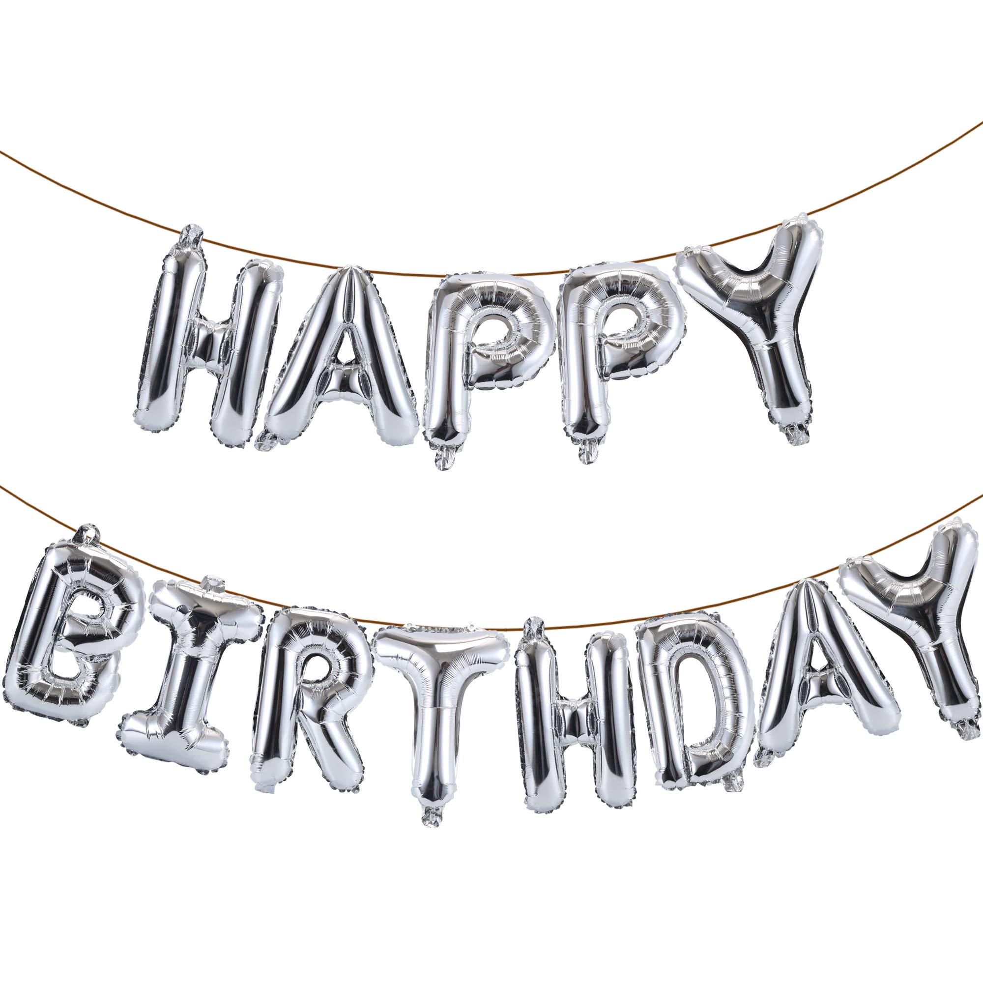 Happy Birthday Balloons Banner 16 Inch Hanging Birthday Balloons 3D Silver Foil Letter Balloons for Kids and Adults Birthday Party Decorations Supplies (Silver)
