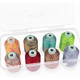 New brothread 8 Spools Embroidery Machine Thread with Box Variegated Color2 | 100% Polyester, Snap Spools to Lock Thread Tails, 1000M (1100Y) Each Spool, Used for for Embroidery &amp; Quilting