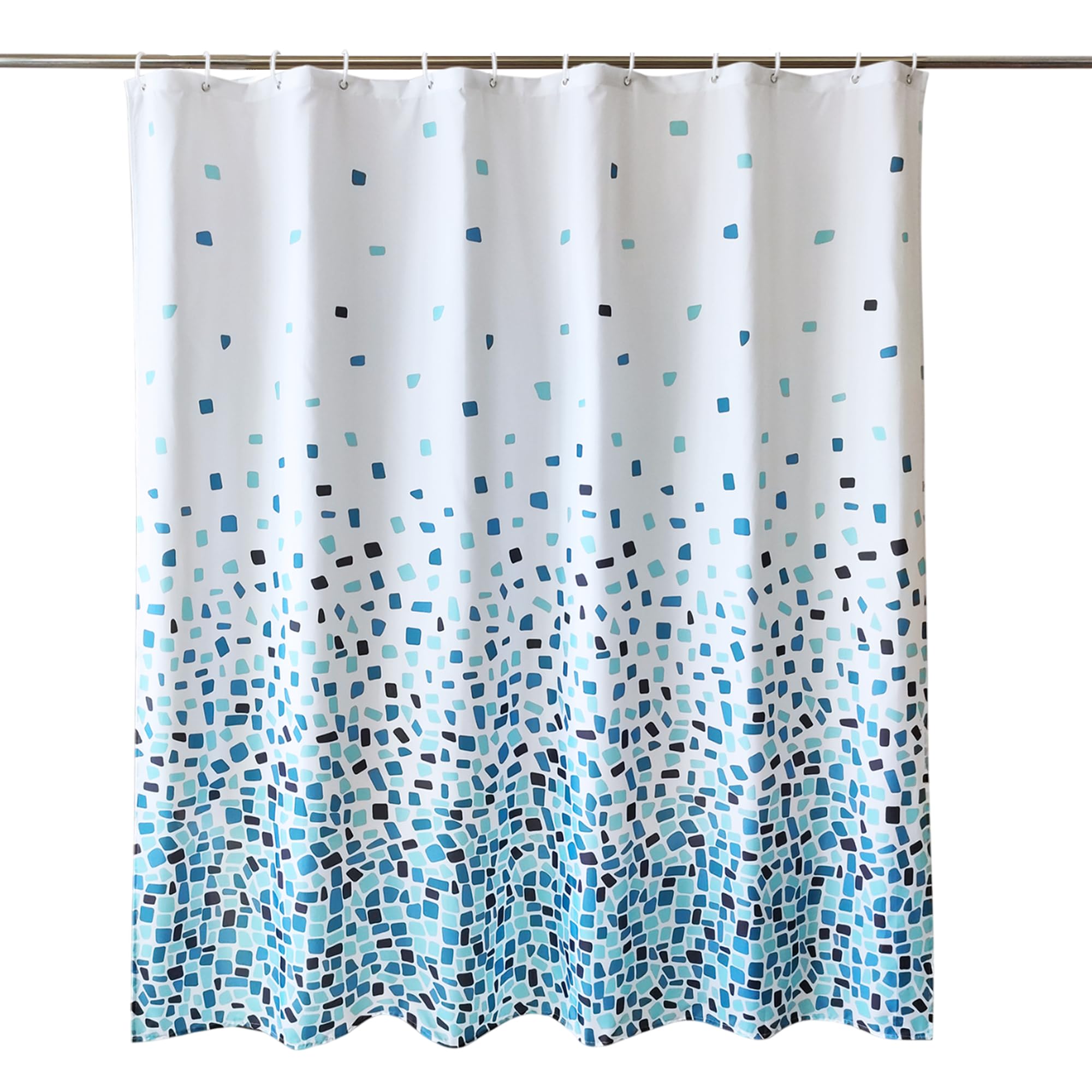 Trimming Shop Mosaic Blue Shower Curtain - Polyester Fabric Bathroom Curtain, Waterproof & Mould Resistant, With 12 Hooks, Washable 180x180cm Long Shower Liner, Blackout Design for Stylish Bathroom
