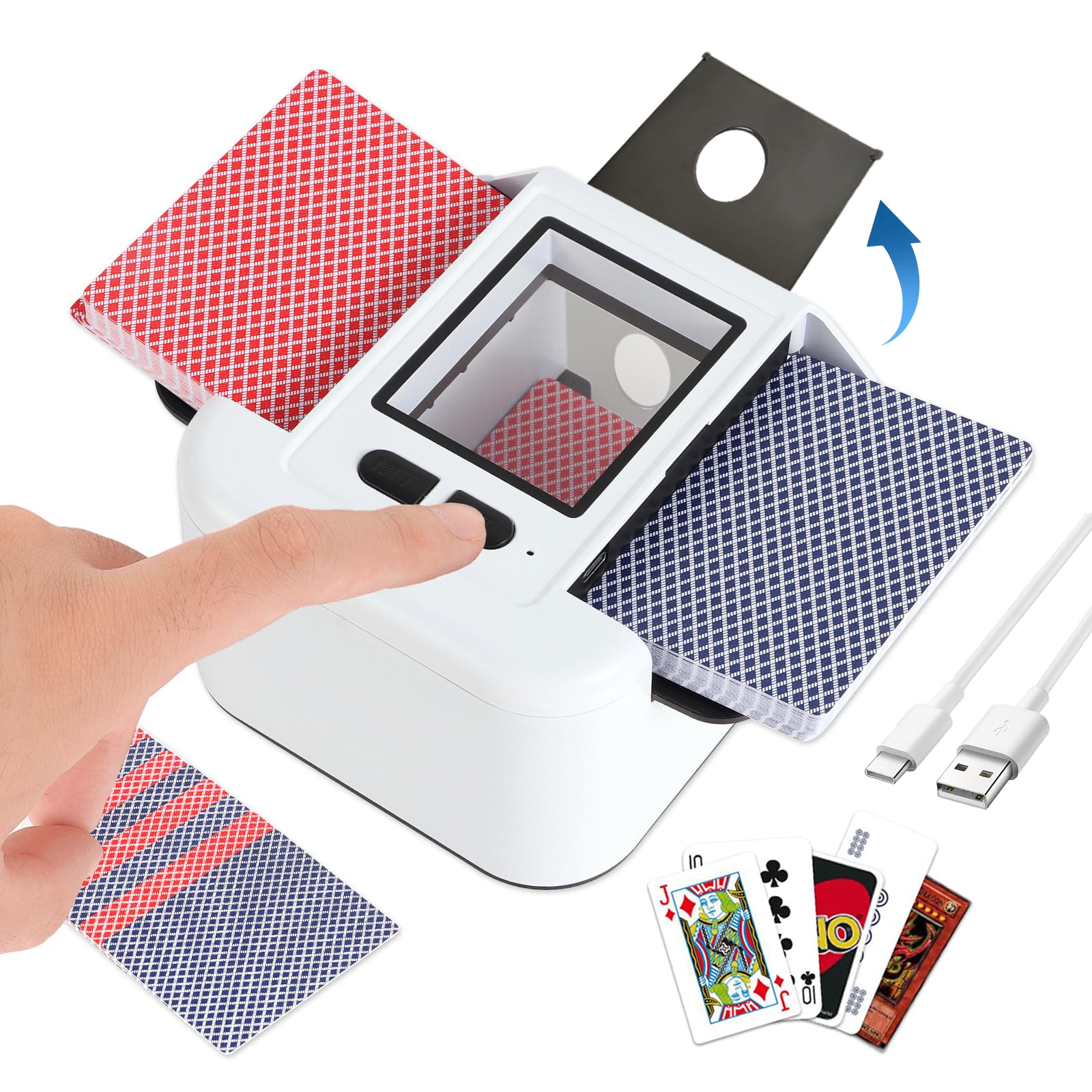 Photo 1 of Smart Automatic Card Shuffler 1-2 Deck, 2000mAh Rechargeable Built-in Battery, Quiet Electric Shuffling Machine for Poker, UNO, Blackjack, Skip-Bo, Phase 10, Texas Hold'em (White)