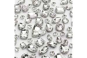 Dowarm White Sew on Rhinestones 104 PCS Mixed Shapes Glass Sew on Crystals for Crafts Metal Flatback Claw Gemstones for Jewelry Making Costumes Clothes Garment, Crystal Clear
