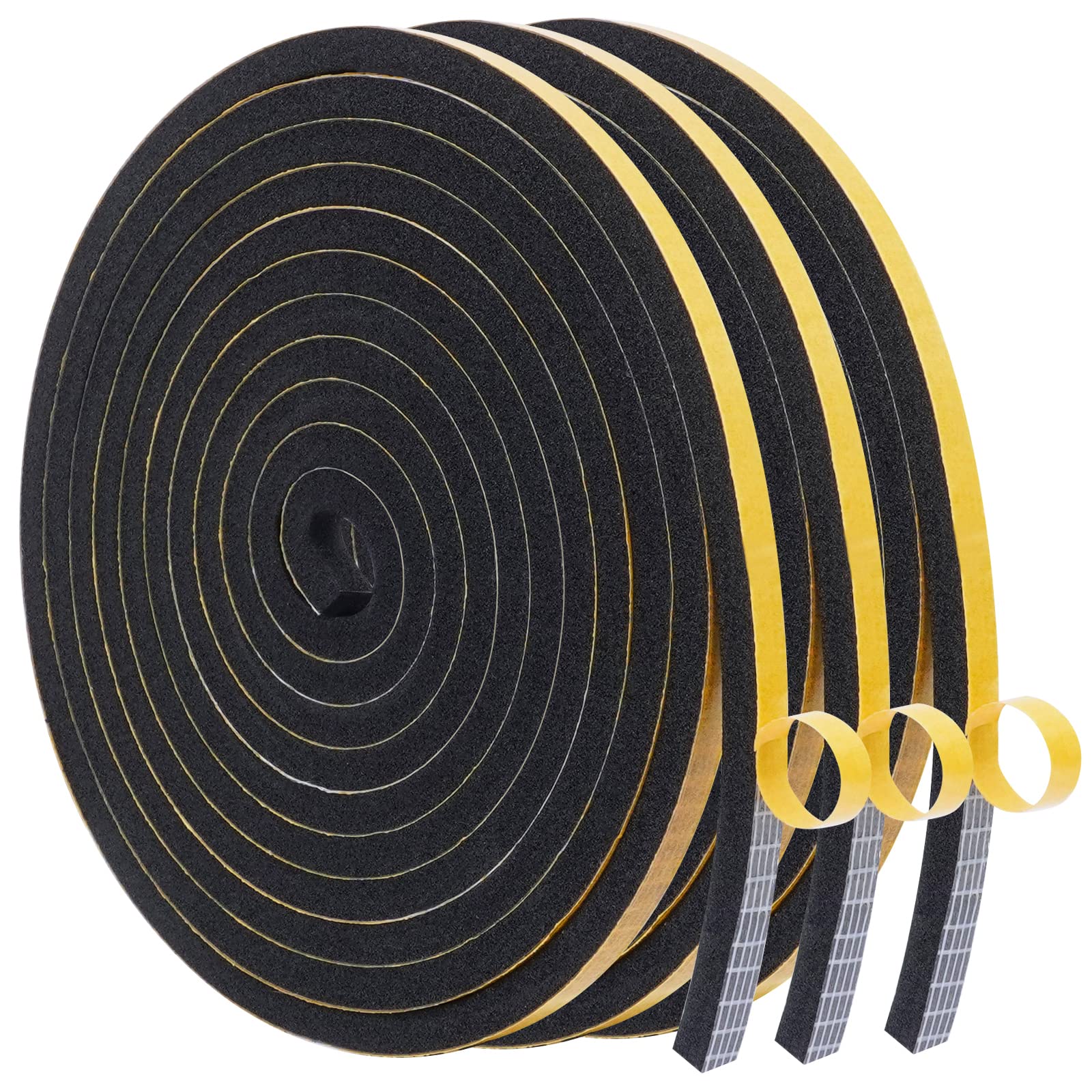 WochiTV Foam Tape Weather Stripping 6mm(W) x 6mm(T), Insulation Soundproofing Strips Tape Gasket Seal for Doors and Window Jamb, Sliding Door Frame, Total 9m (3 Strips, 3M Long Each)