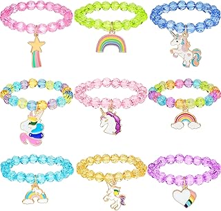 9 Stück Bunte Einhorn Armband Mädchen Einhorn Armbänder Regenbogen Einhorn Perlen Armband für Geburtstagsfeier Gefälligkeiten (Kristall Stil)