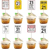 40 PCS Happy 21st Birthday Cupcake Toppers Cheers to 21 Years Bruh I'm 21 Cupcake Picks Speed Limit 21 It's My 21st Birthday Cake Decorations for Driver Birthday Anniversary Party Supplies