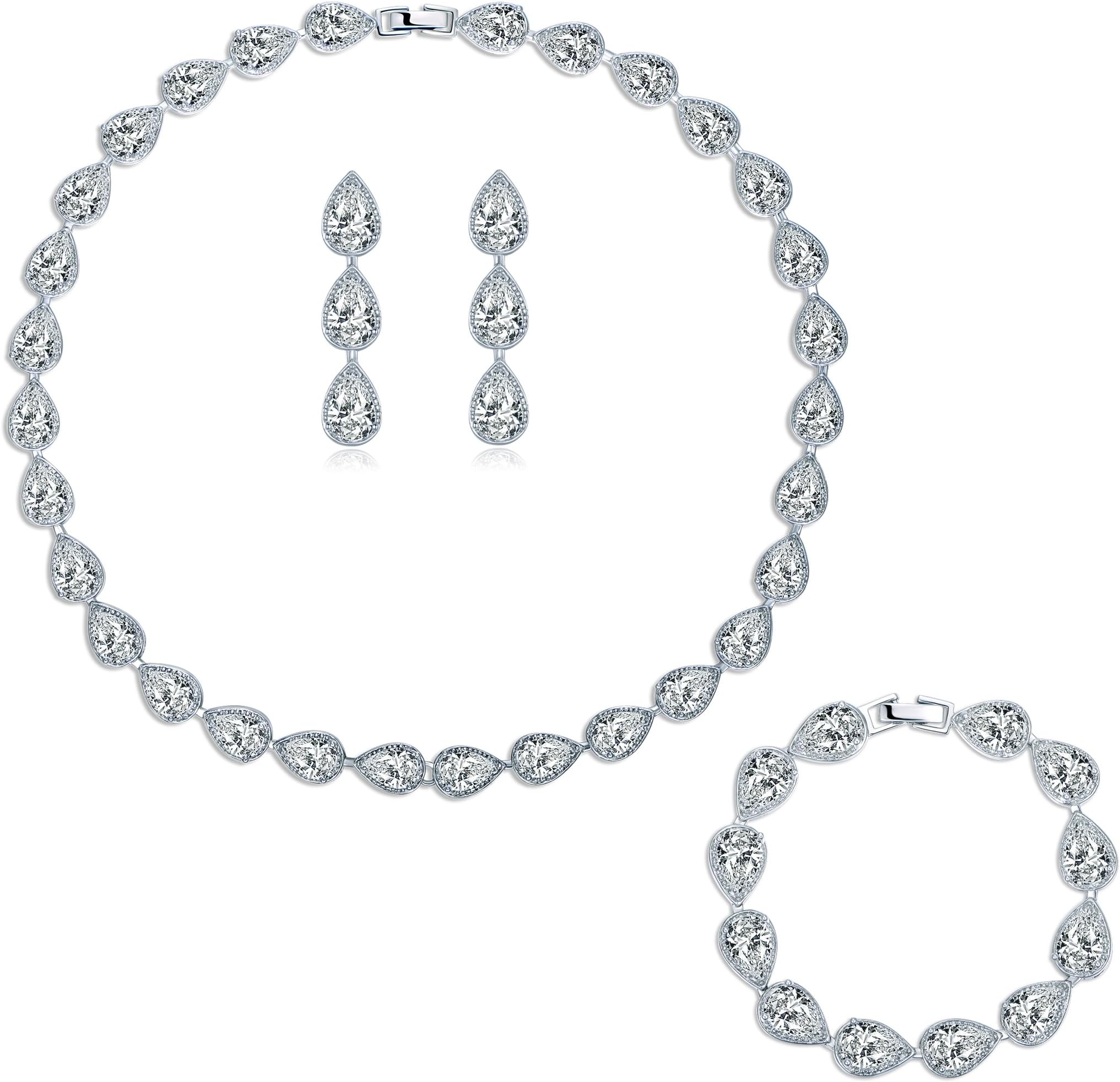 MASOP Fashion Women Wedding Jewelry Sets for Brides AAA Cubic Zirconia Costume Jewelry Necklace Earring Bracelet Set