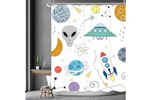 Ufeela Cartoon Planet Shower Curtain 60Wx72L Inch Kids Boys Rocket Cute Shower Curtain Bathroom Set Funny Universe Galaxy Cosmos Outer Space Bath Curtain Bathtub Accessories Home Decor