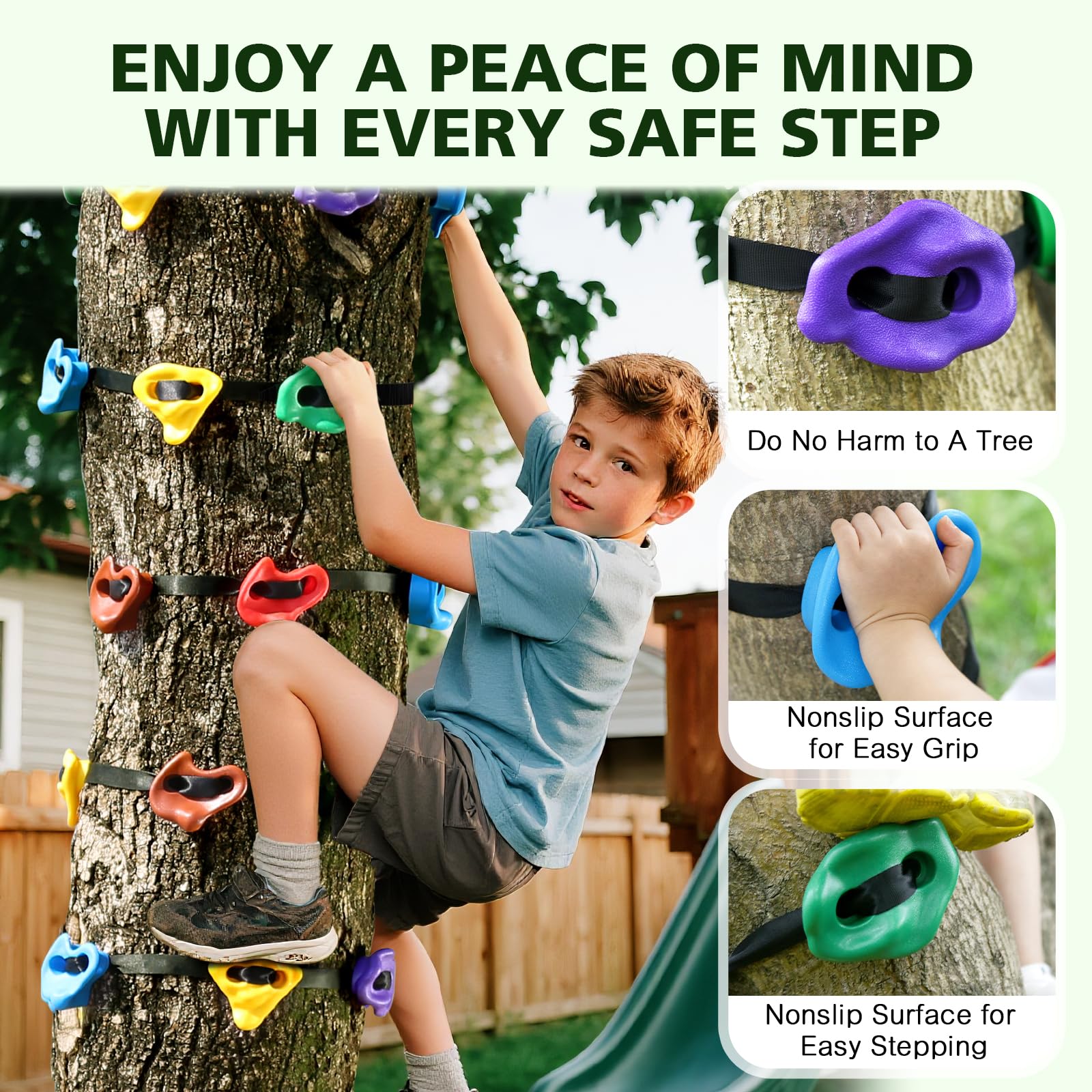 TOPNEW 12 Ninja Tree Climbing Holds for Kids Climber, Adult Climbing Rocks with 6 Ratchet Straps for Outdoor Ninja Warrior Obstacle Course Training