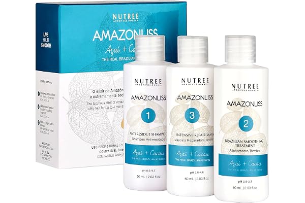 Amazonliss Brazilian Keratin Hair Straightening/Smoothing Treatment for Blowout/Keratin Reconstruction, 3 product, Kit 60ML/