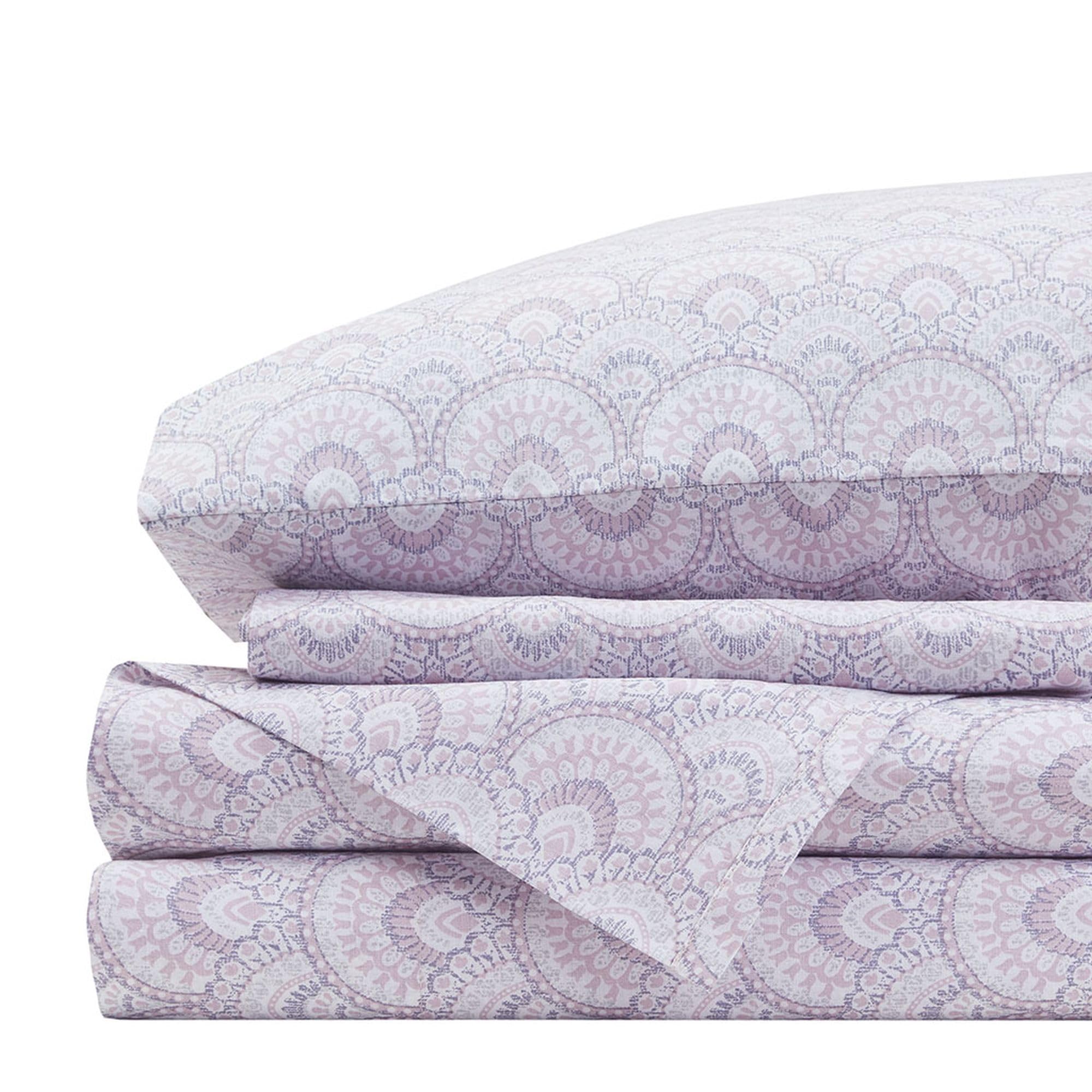 Photo 1 of Comfort Spaces 100% Cotton Sheet Set Breathable, Lightweight, Soft with 14" Elastic Pocket Fits up to 16" Mattress, All Season Cozy Bedding, Matching Pillow Case, Full Tabitha Purple 4 Piece