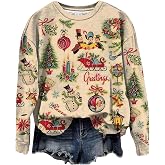 NITRFLA Women Christmas Cartoon Fun Gift Casual Sweatshirt Xmas Novelty Christmas Lightweight Pullover Fall Sweatshirt