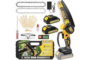XSEYE Mini Chainsaw Cordless 6", Battery Powered Electric Handheld Chain Saw with Battery & Charger, for Wood Cutter Branch Tree Trimming Gardening Tool, Husband Birthday Gifts for Men Dad Fathers Day