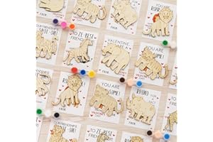GEECOZYLIFE Valentines Day Gifts for Kids - 28 Pack Safari Wood Craft Painting Kits with Valentines Cards for Kids Classroom - Safari Jungle Craft Valentines Day Cards for Kids School