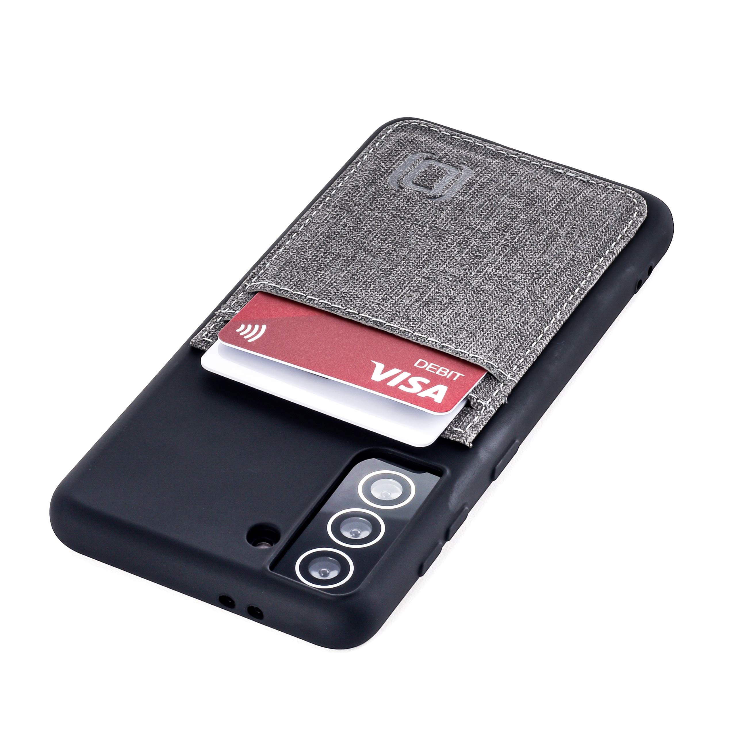 Dockem Galaxy S21 Plus Wallet Case: Hidden Metal Plate for Magnetic Mounting with Canvas Style Synthetic Leather, 2 Card Holder Slots: Luxe M2T, 6.7" [Black/Grey] — image 1