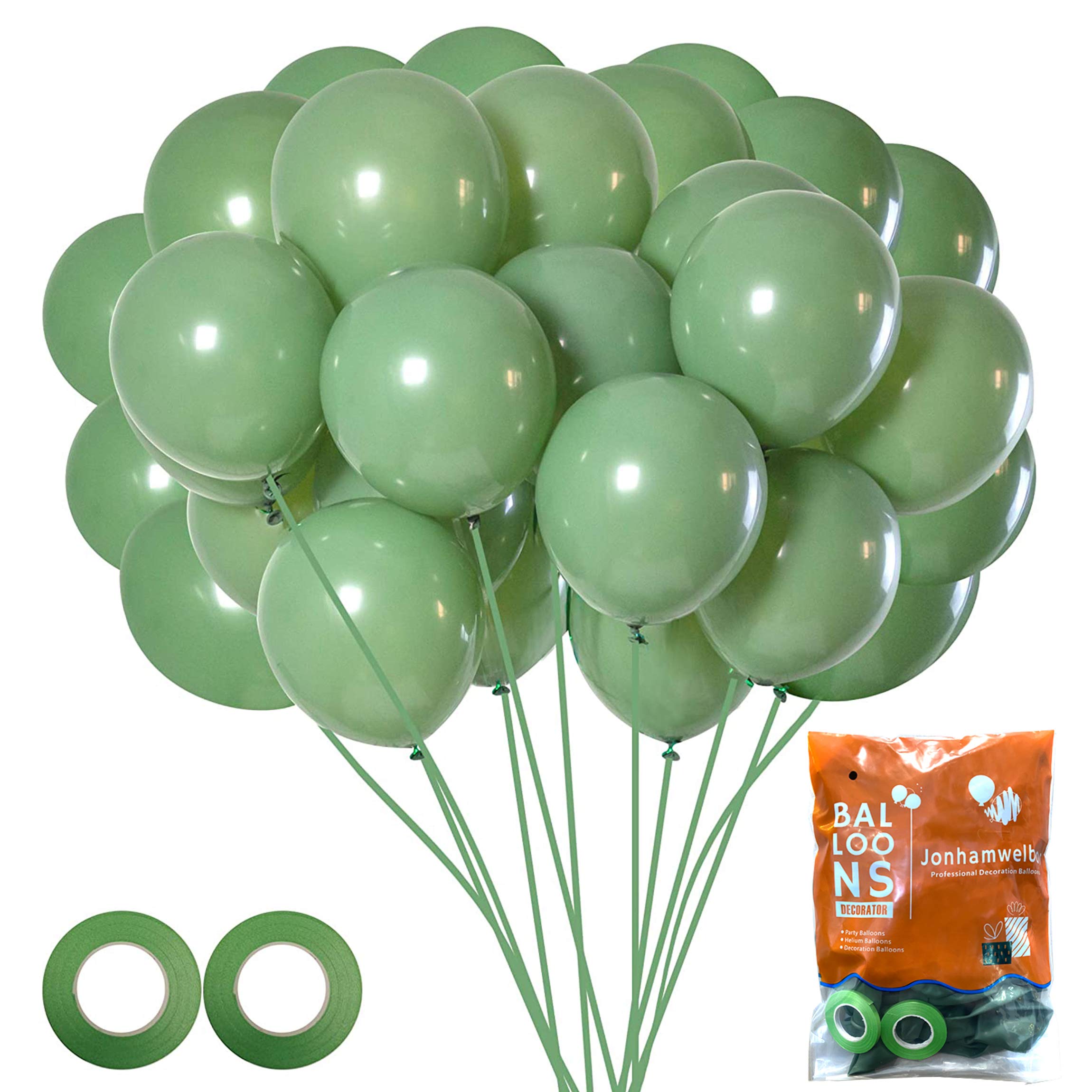 Photo 1 of Jonhamwelbor Sage green Balloons Olive Green Eucalyptus Green 100 Pack 12 inch Matte Latex Helium Balloons for Birthday Baby Shower Retro Neutral Wedding Party Decorationsd