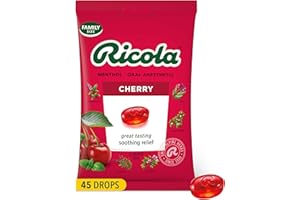 Ricola Cherry Throat Drops, 45 Count, Daily Drops For Delicious Throat Refreshment, Oral Anesthetic, Naturally Flavored
