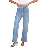 Lunaaevi Women's Wide Leg Jeans Trendy High Rise Straight Leg Jeans for Women Stretchy Pockets Bootcut Denim Pants